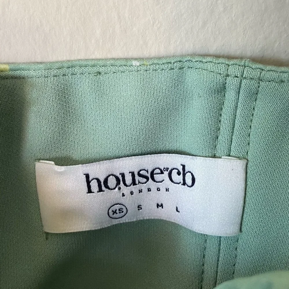 House of Cb Tallulah Olive Midi Green Dress Floral Puff Sleeve Size XS - Picture 13 of 14